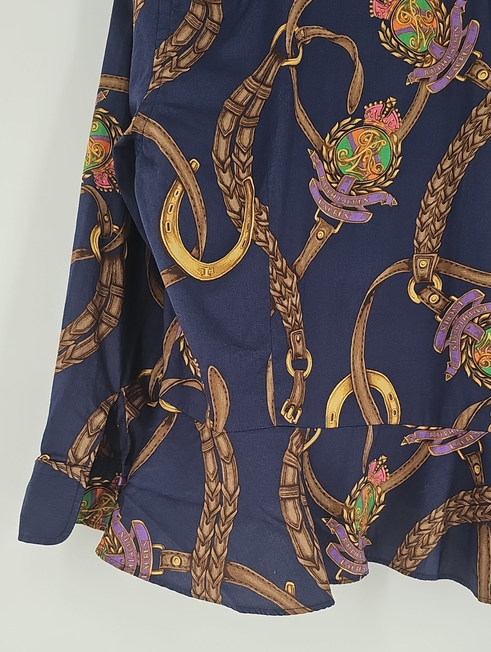 Ralph Lauren Navy Chain Print Button-Up Blouse - Picture 8 of 9